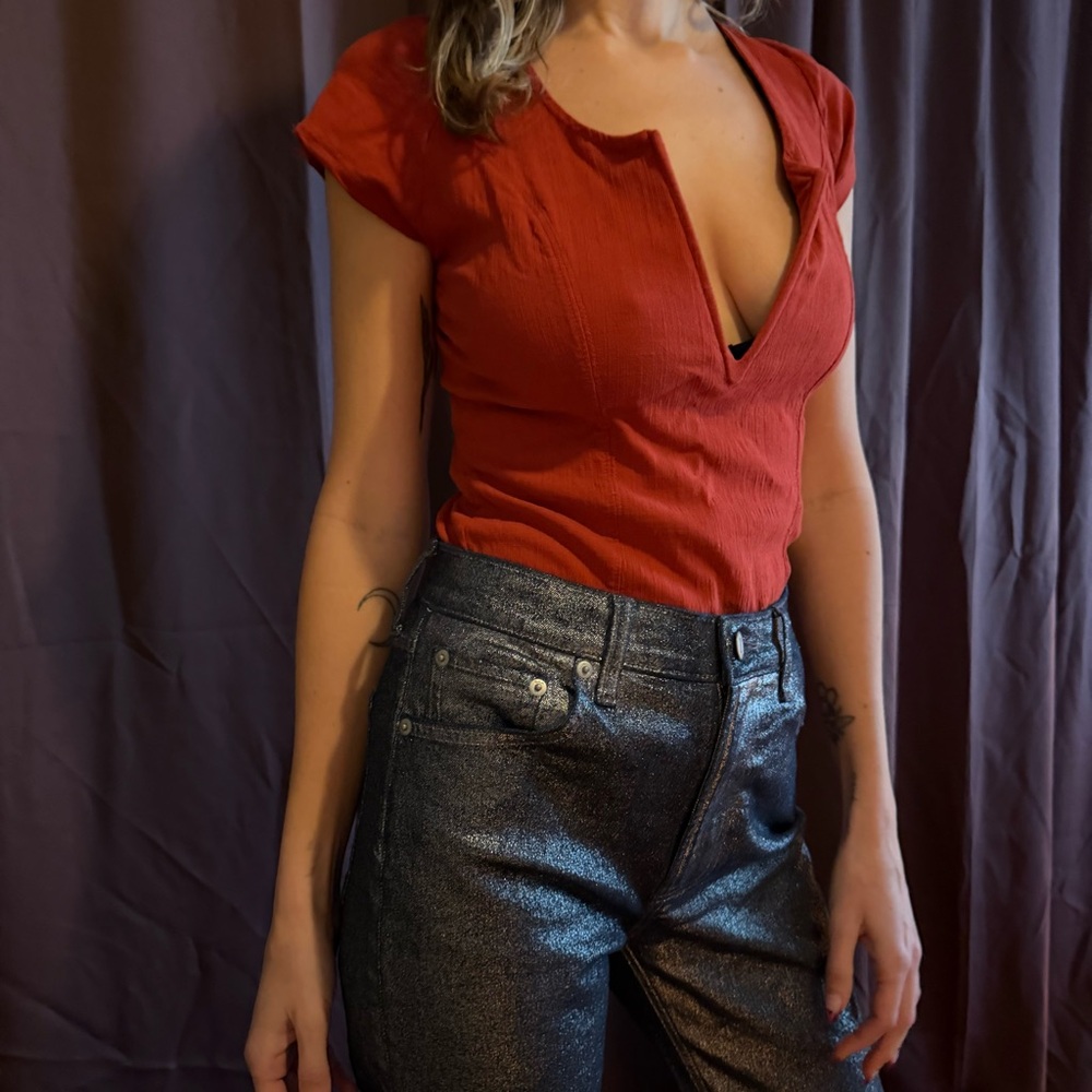 Free People Deep Red Plunge Bodysuit